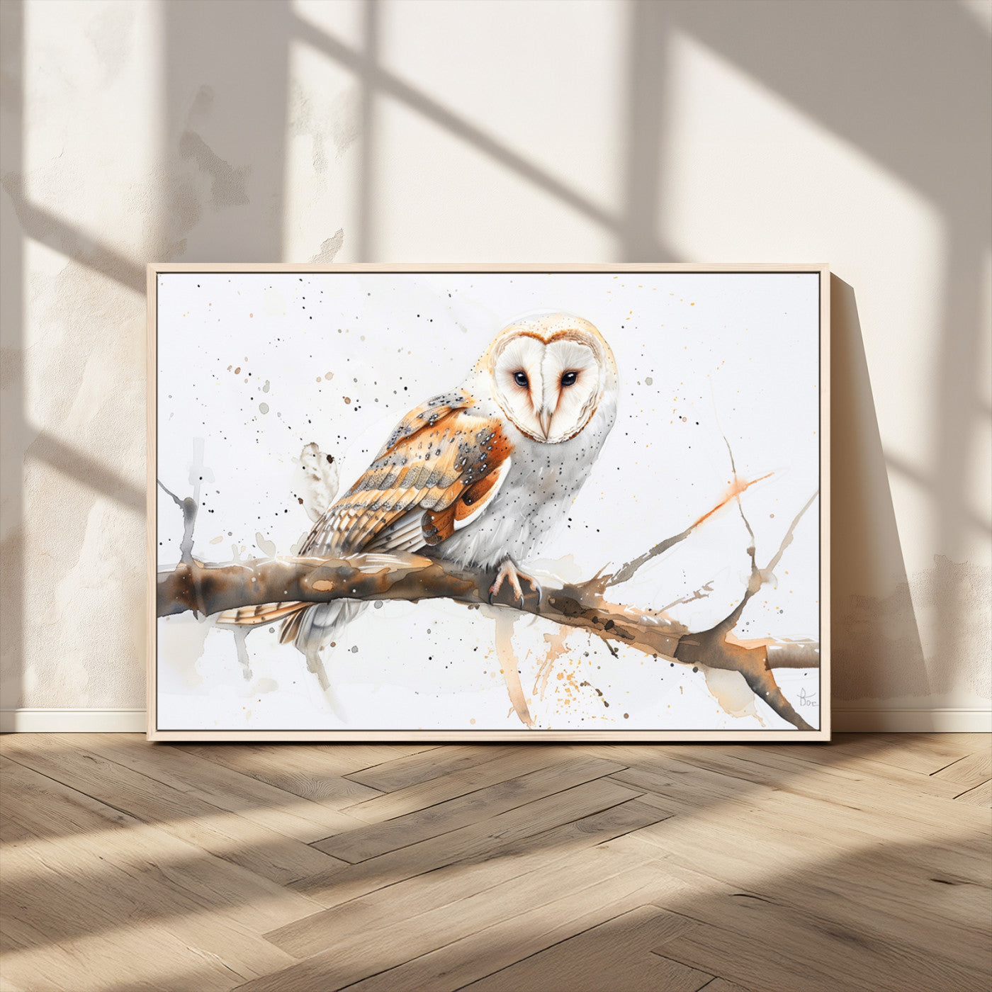 MGV-FC-36X24 - Barn Owl Wall Art on Branch | Stunning Canvas Print for Nature Lovers | Ready to Hang and Framed