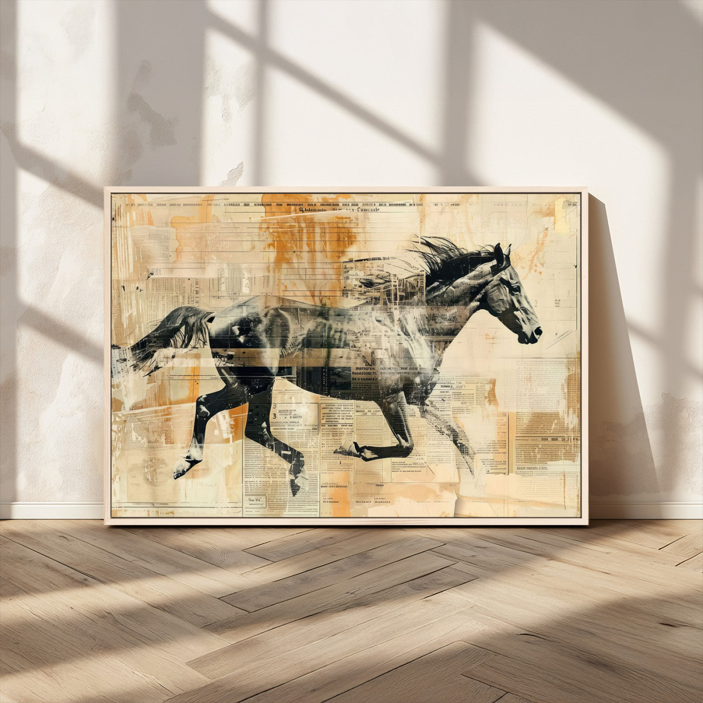 MGV-FC-36X24 - Chines Style Running Horse Western Wall Art | Farmhouse Wall Decor | Ready to Hang Framed Canvas