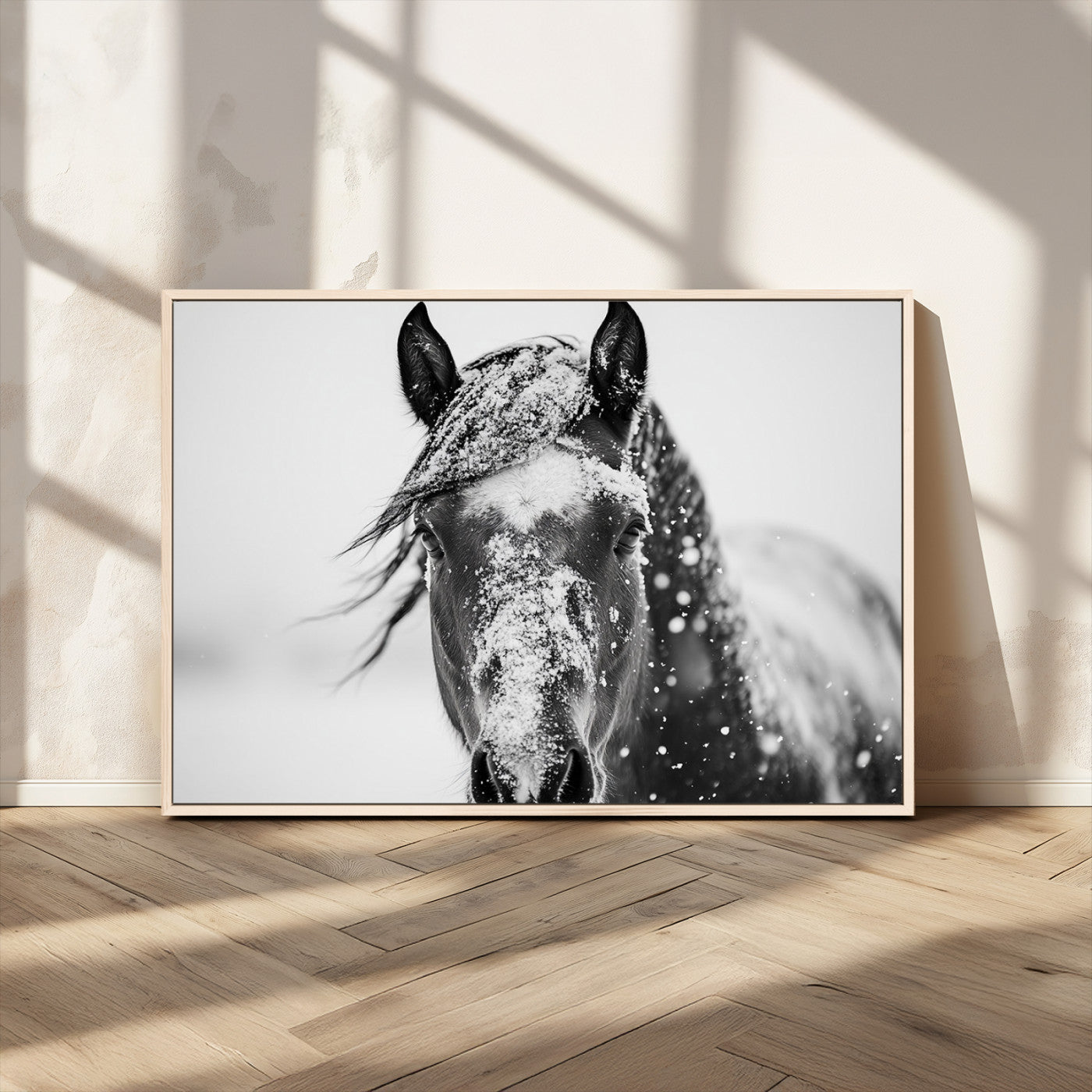 MGV-FC-36X24 - Western Wall Art | Black and White Winter Horse Wall Art | Ready to Hang and Framed | Farmhouse and