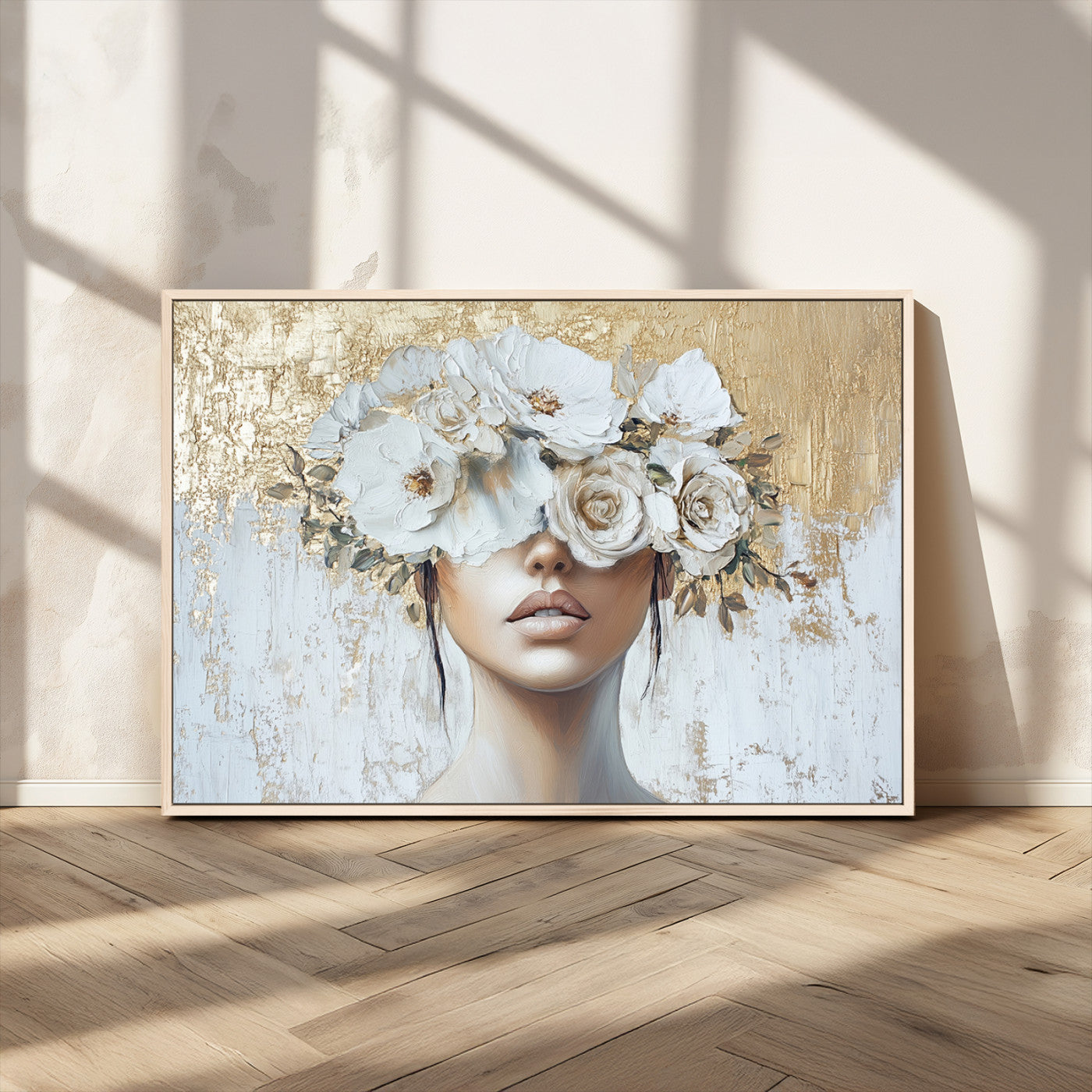 MGV-FC-36X24 - Golden Petal Wall Art - Canvas Print Flower Head Woman Painting Floral Woman Portrait Wall Decor,