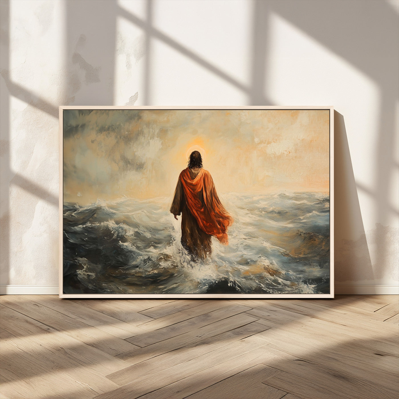 MGV-FC-36X24 - Jesus Walking on Water, Christian Wall Art, Jesus Christ Walking on Oil Painting Style Print