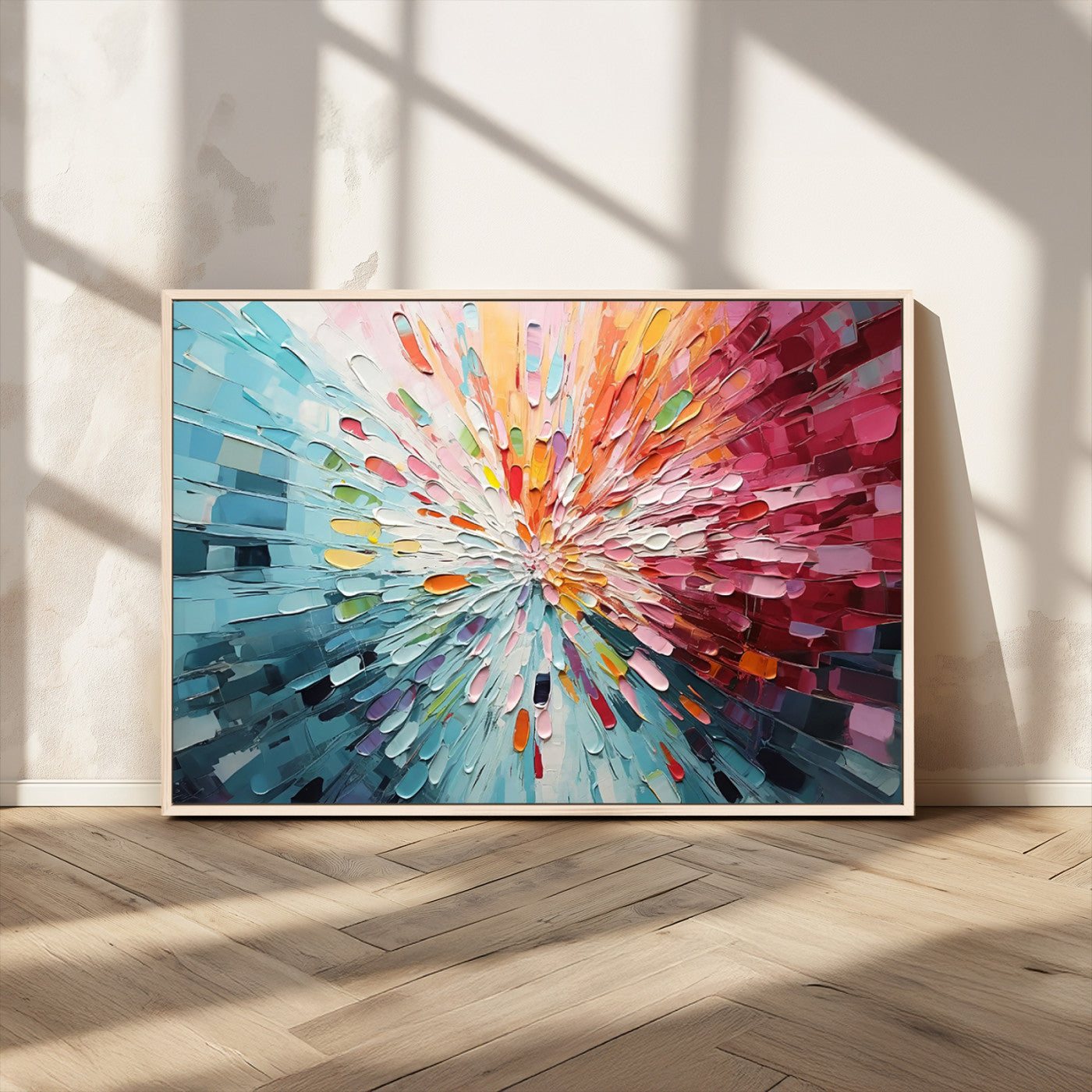 MGV-FC-36X24 - Radiant Bloom Abstract Floral Wall Art Canvas Print - Colorful Burst - Modern Living Room Decor -