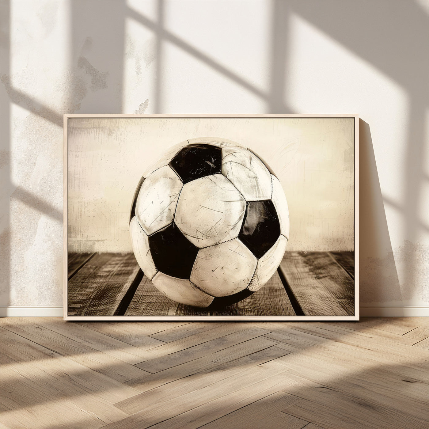 MGV-FC-36X24 - Vintage Soccer Ball Wall Decor Canvas Art – 3-Panel Soccer Wall Decor, Framed and Ready to Hang