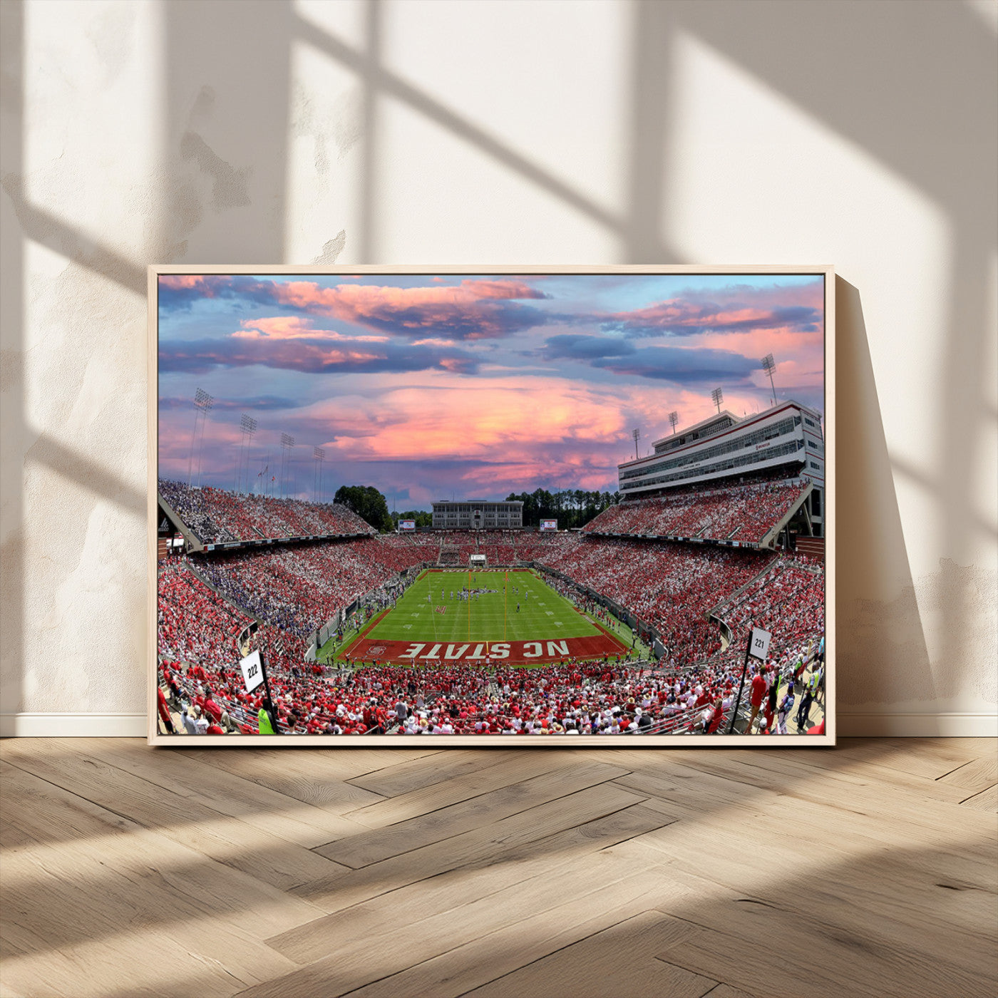 MGV-FC-36X24 - Carter-Finley Stadium Art Sunset Game Triple Canvas Wall Art - NC State Wolfpack Football Match