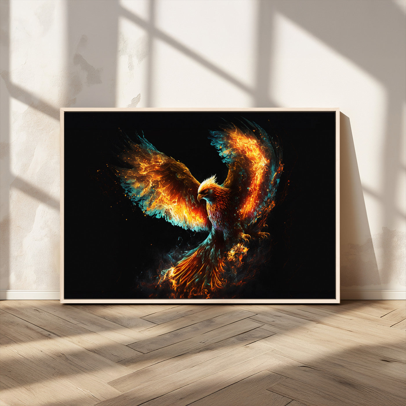 MGV-FC-36X24 - Fiery Phoenix Canvas Print | Ready to Hang Wall Art | Bold Fantasy Decor for Living Room | Majestic