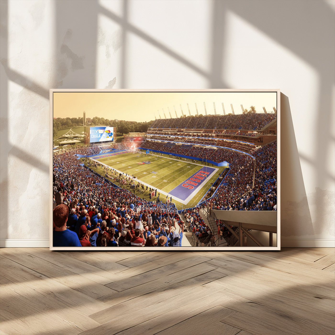 MGV-FC-36X24 - University of Kansas Jayhawks Football Team Print - Lawrence Kansas Memorial Stadium Wall Art Canvas