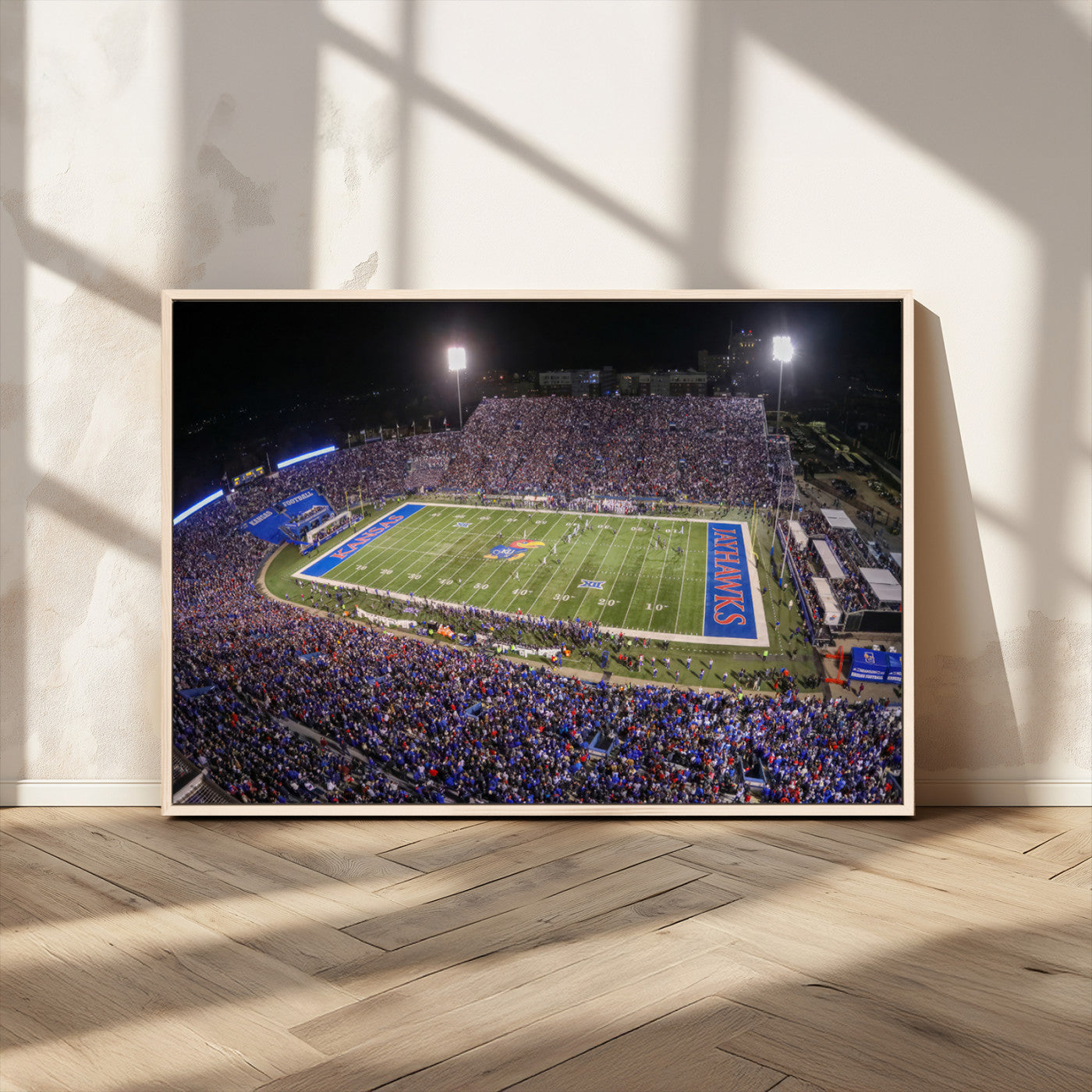 MGV-FC-36X24 - University of Kansas Jayhawks Football Team Print - Lawrence Kansas Memorial Stadium Wall Art Canvas