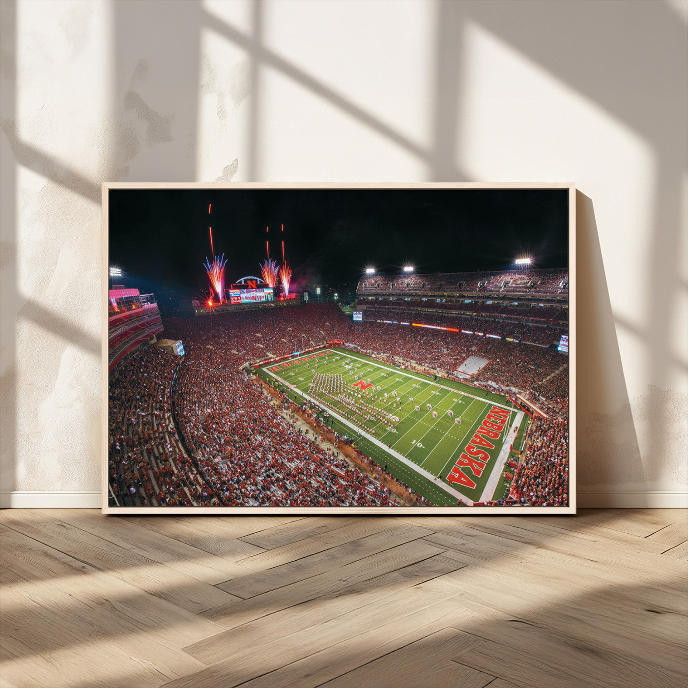 MGV-FC-36X24 - University of Nebraska Cornhuskers Football Team Print - Lincoln Memorial Stadium Wall Art Canvas