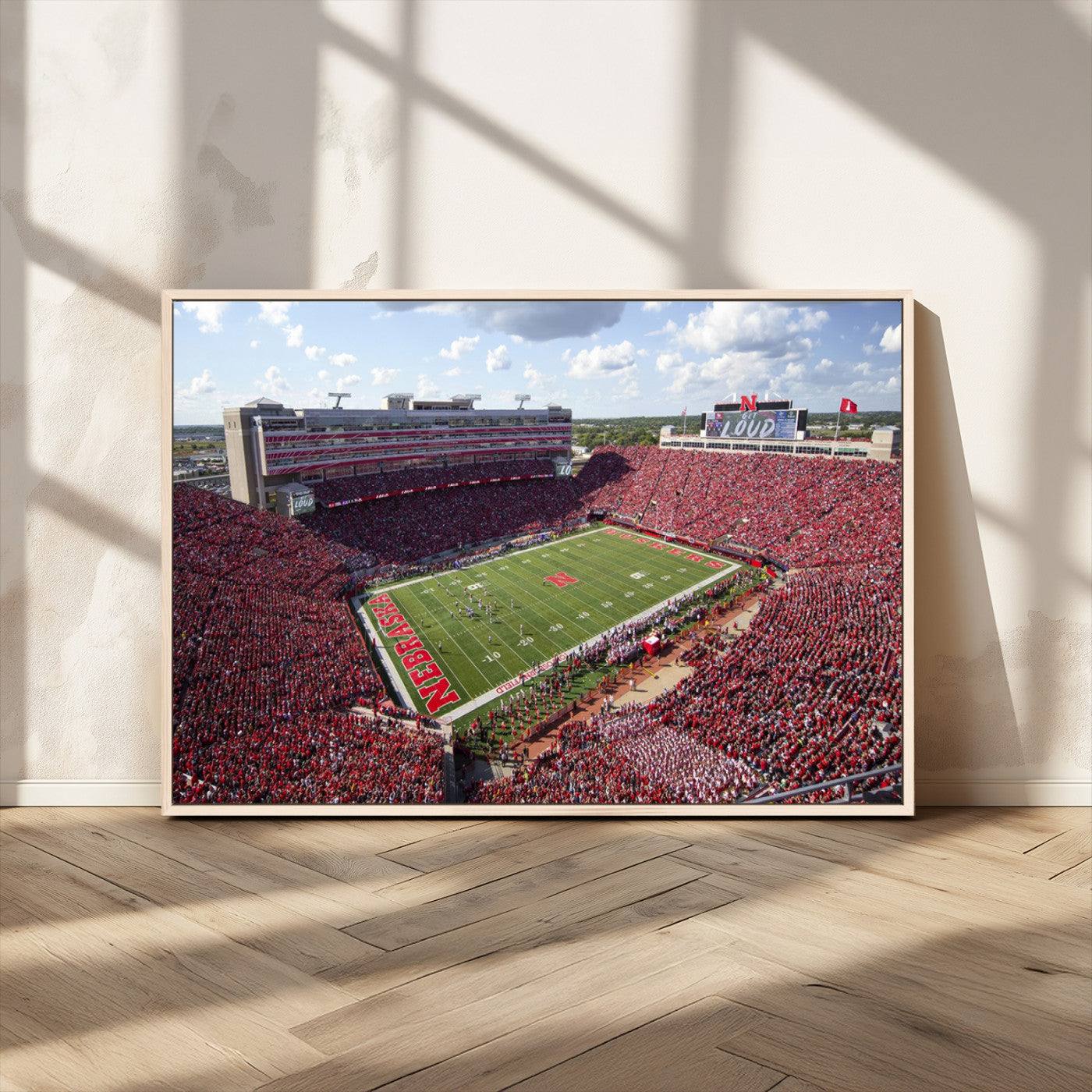 MGV-FC-36X24 - University of Nebraska Cornhuskers Football Team Print - Lincoln Memorial Stadium Wall Art Canvas