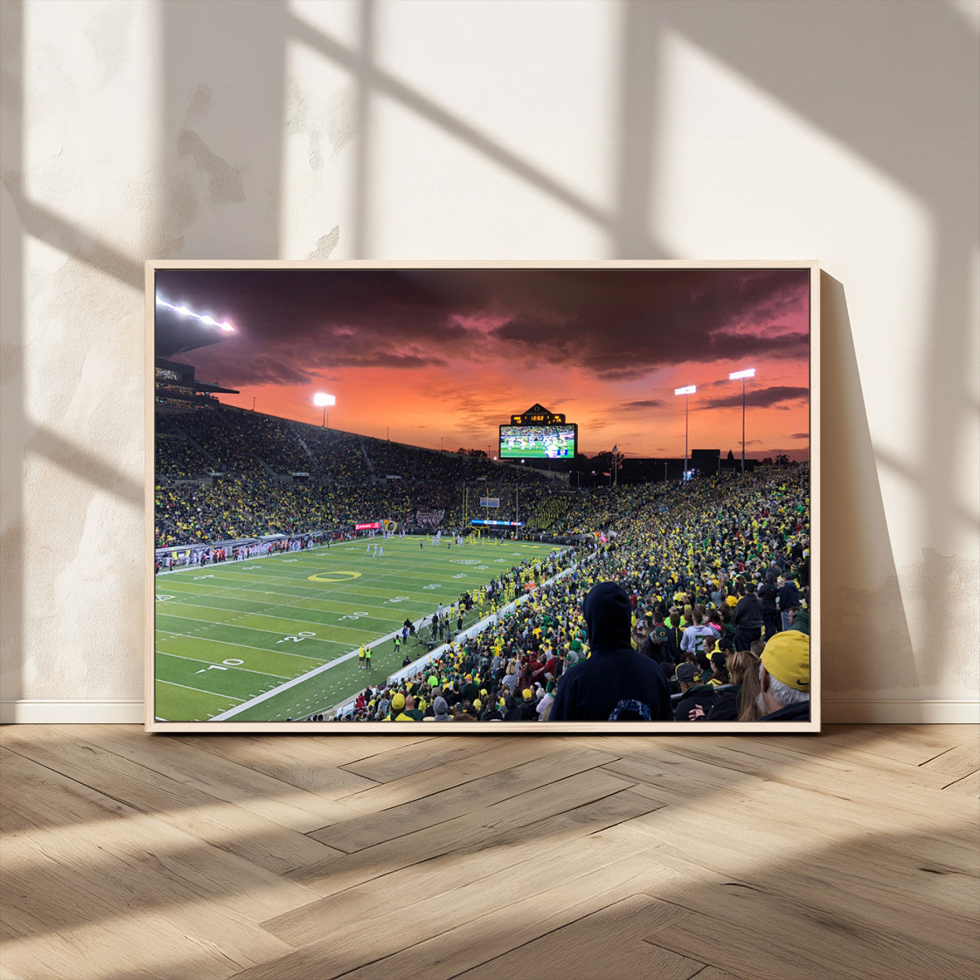 MGV-FC-36X24 - Eugene Autzen Stadium Canvas Wall Art Print – Sunset Over Iconic Football Field Wall Decor for Home