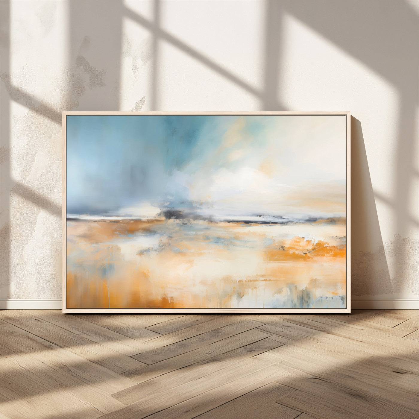 -Abstract Landscape Wall Art Canvas Print - Warm Tones of Orange and Blue, Modern Framed Art for Home