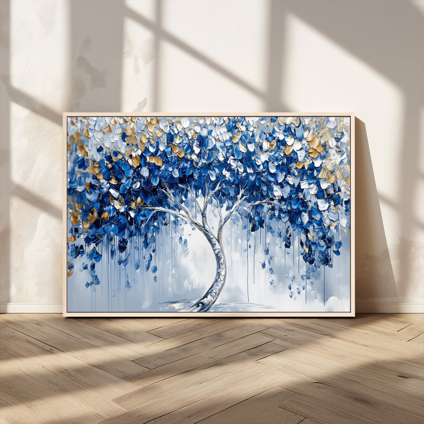 MGV-FC-36X24 - Blue and Gold Abstract Tree Wall Art Canvas Print | Modern Tree of Life Painting | Framed Canvas