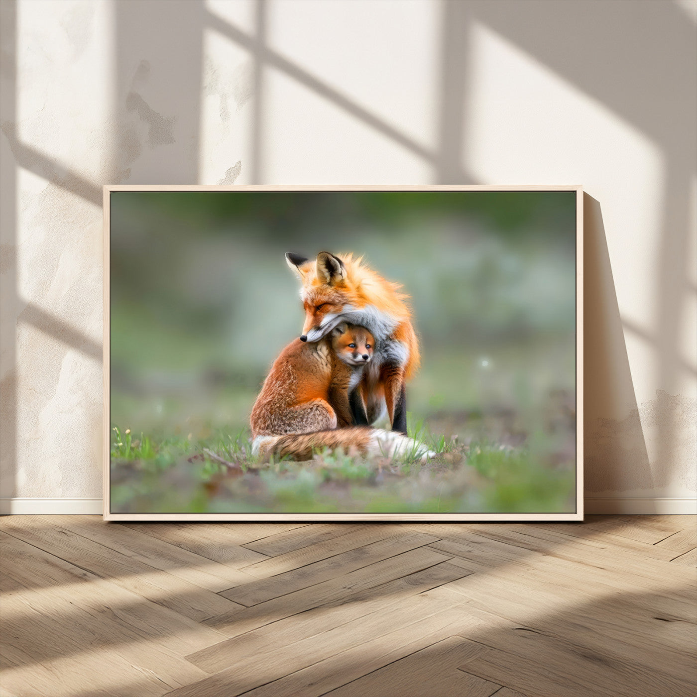 MGV-FC-36X24 - Heartwarming Fox and Baby Cub Wall Art | Ready to Hang Canvas Print of Foxes in Nature | Perfect for
