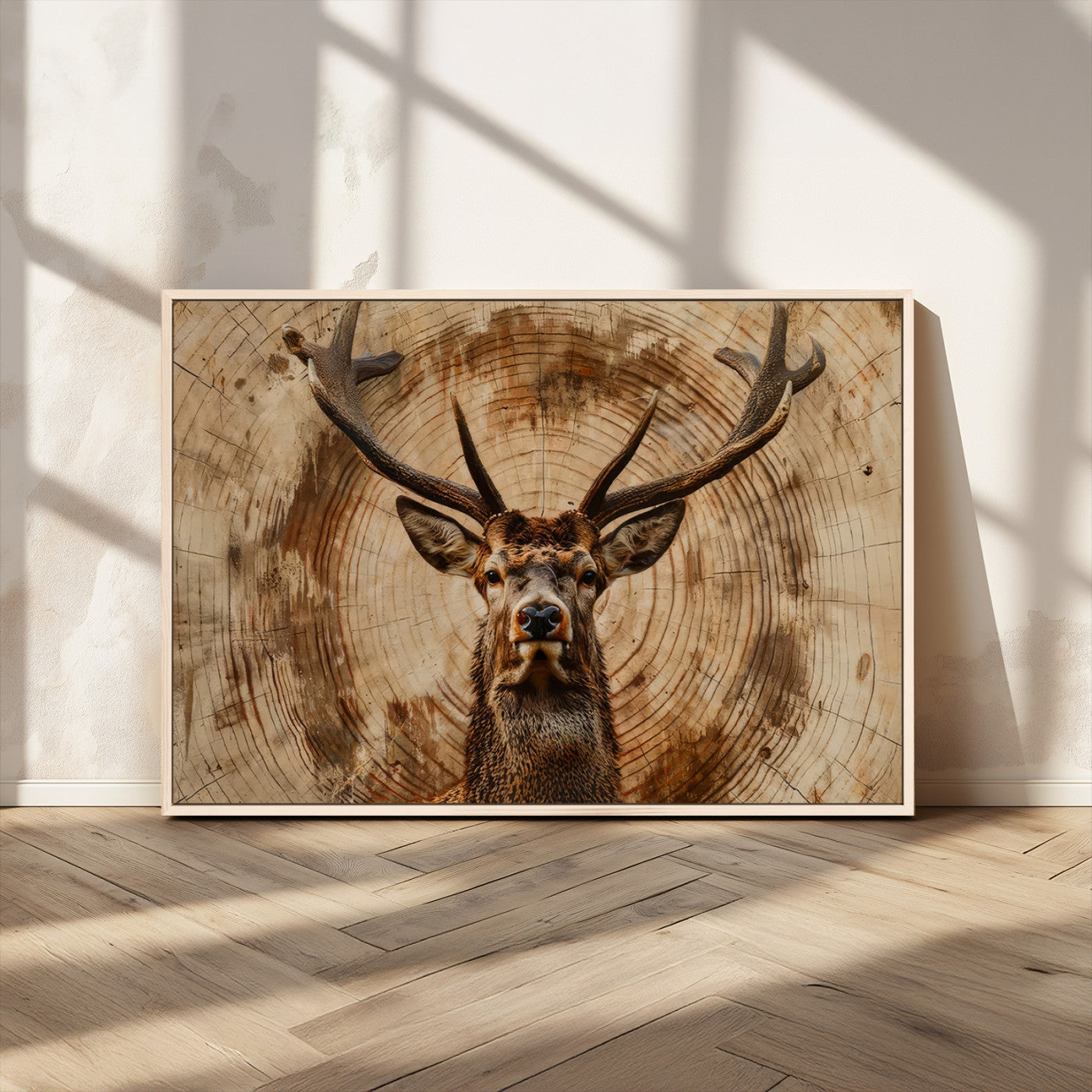 MGV-FC-36X24 - Wood Abstract Deer Wall Art | Rustic Wildlife Canvas Print | Ready to Hang Stag Head Triptych for