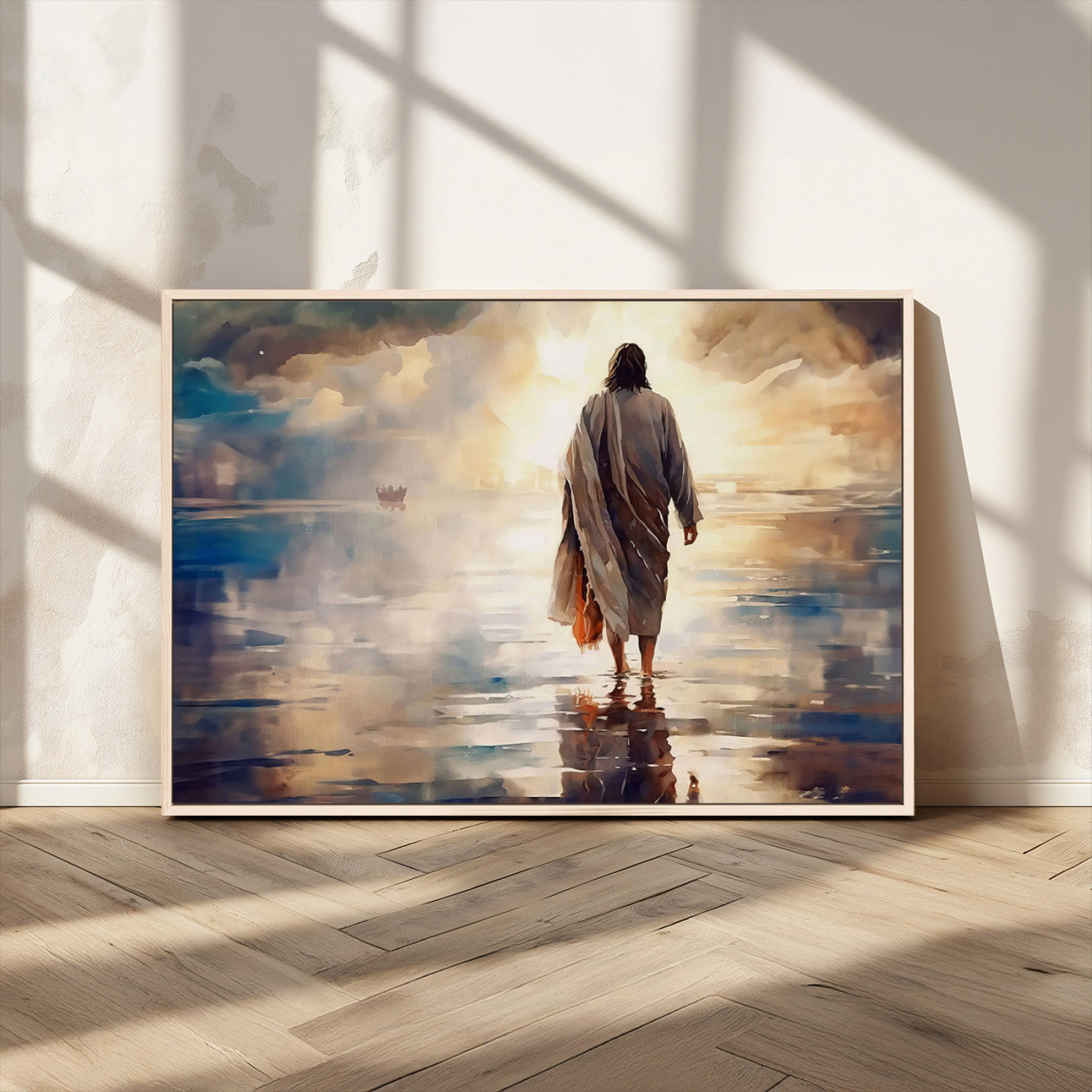 MGV-FC-36X24 - Jesus Walking on Water Wall Art | Ready to Hang Spiritual Triptych Canvas Print | Inspirational