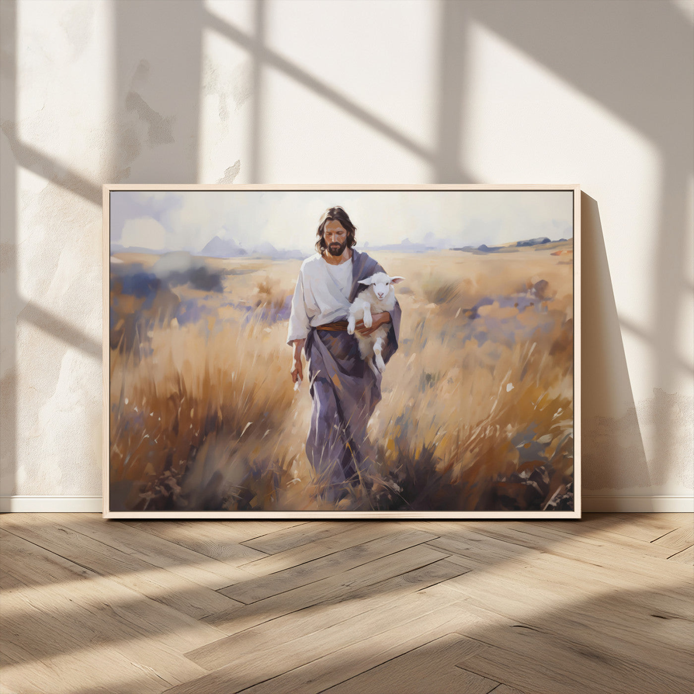 MGV-FC-36X24 - Jesus the Good Shepherd Wall Art Canvas Print - Lost Lamb Print for Prayer Room Decor