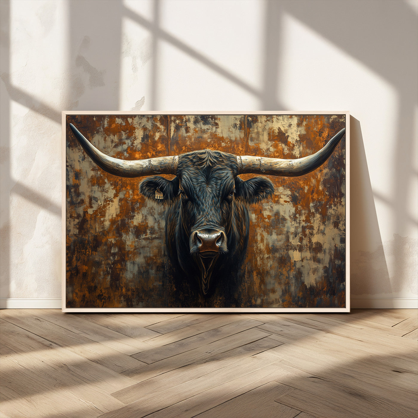 MGV-FC-36X24 - Longhorn Texas Cow Bull Wall Art | Rustic Farmhouse Canvas Print | Ready to Hang Barn Decor for
