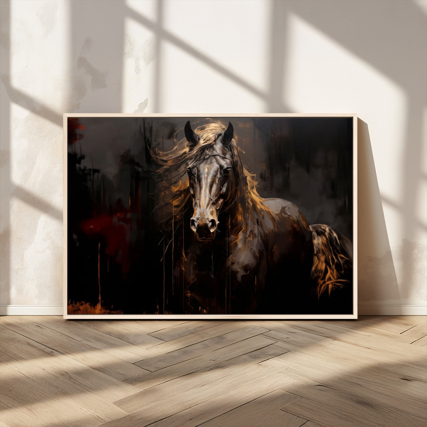 MGV-FC-36X24 - Abstract Black Horse Canvas Print for Farmhouse Wall Art | Abstract Equine Wall Art | Western Decor