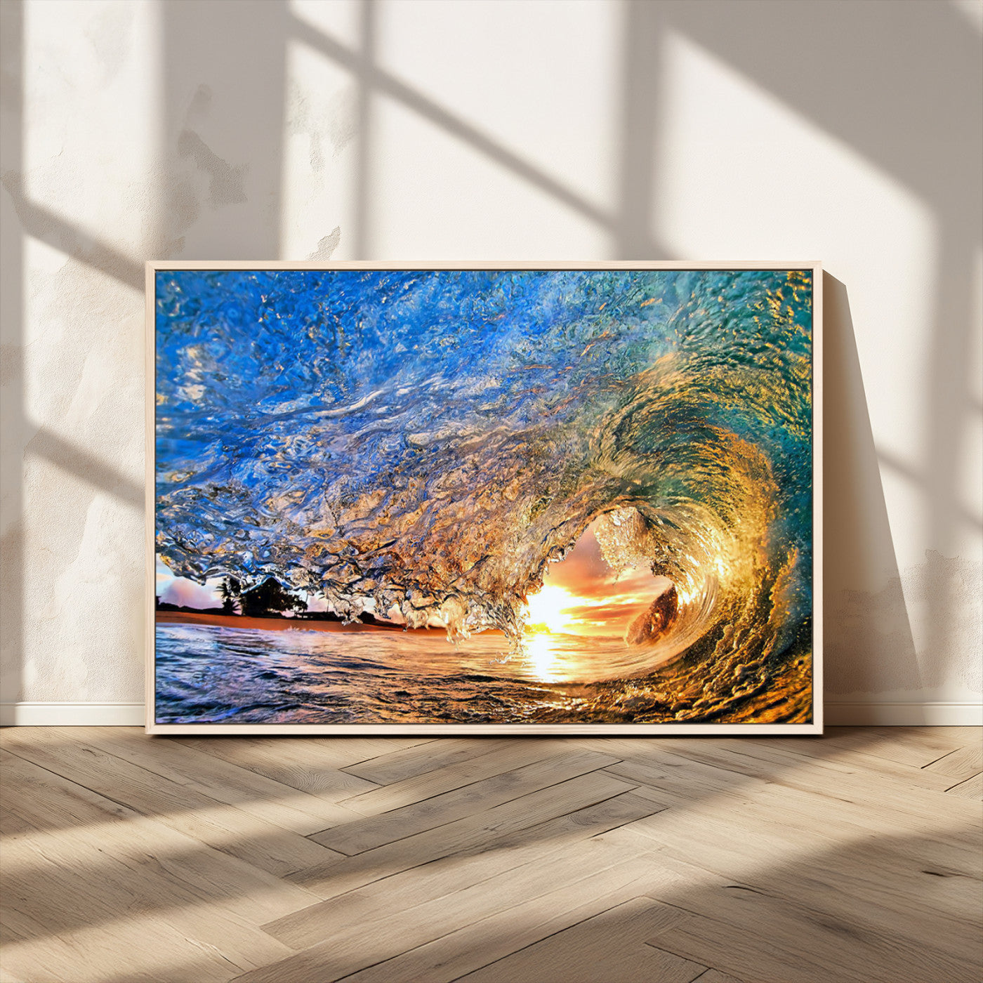 MGV-FC-36X24 - Ocean Wave at Sunset Canvas Wall Art – Vibrant Coastal Beach Waves Print, Large Nautical Decor,
