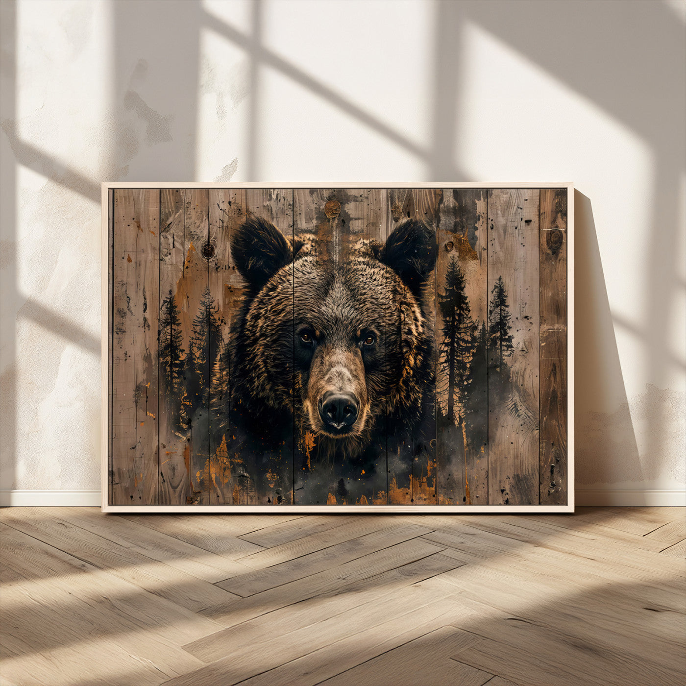MGV-FC-36X24 - Rustic Grizzly 399 Wall Art | Triptych Canvas Print | Rustic Cabin Wall Decor | Perfect for