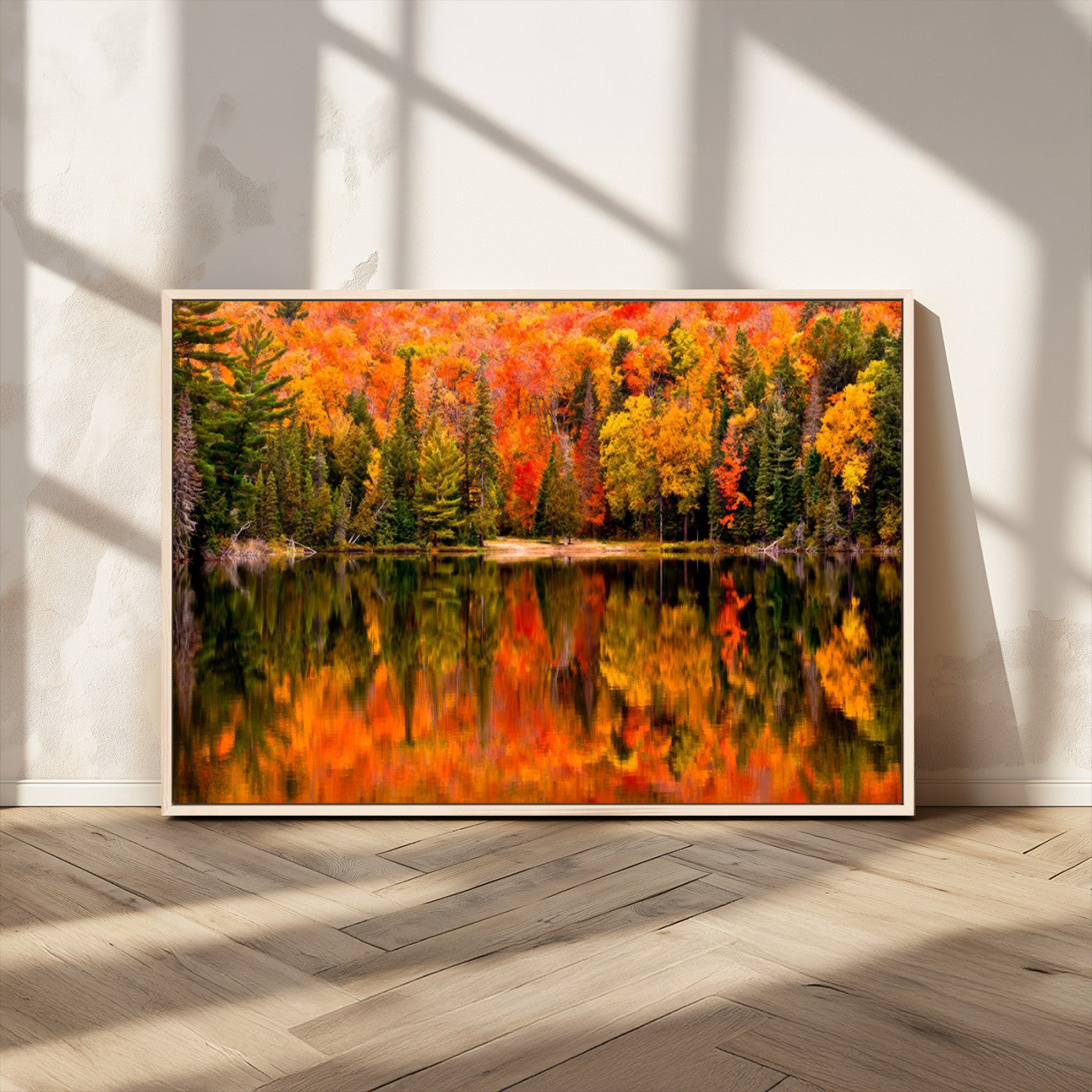 MGV-FC-36X24 - Forest Reflection Art | Autumn Forest Reflection Wall Art | Triptych Canvas Print | Vibrant Fall