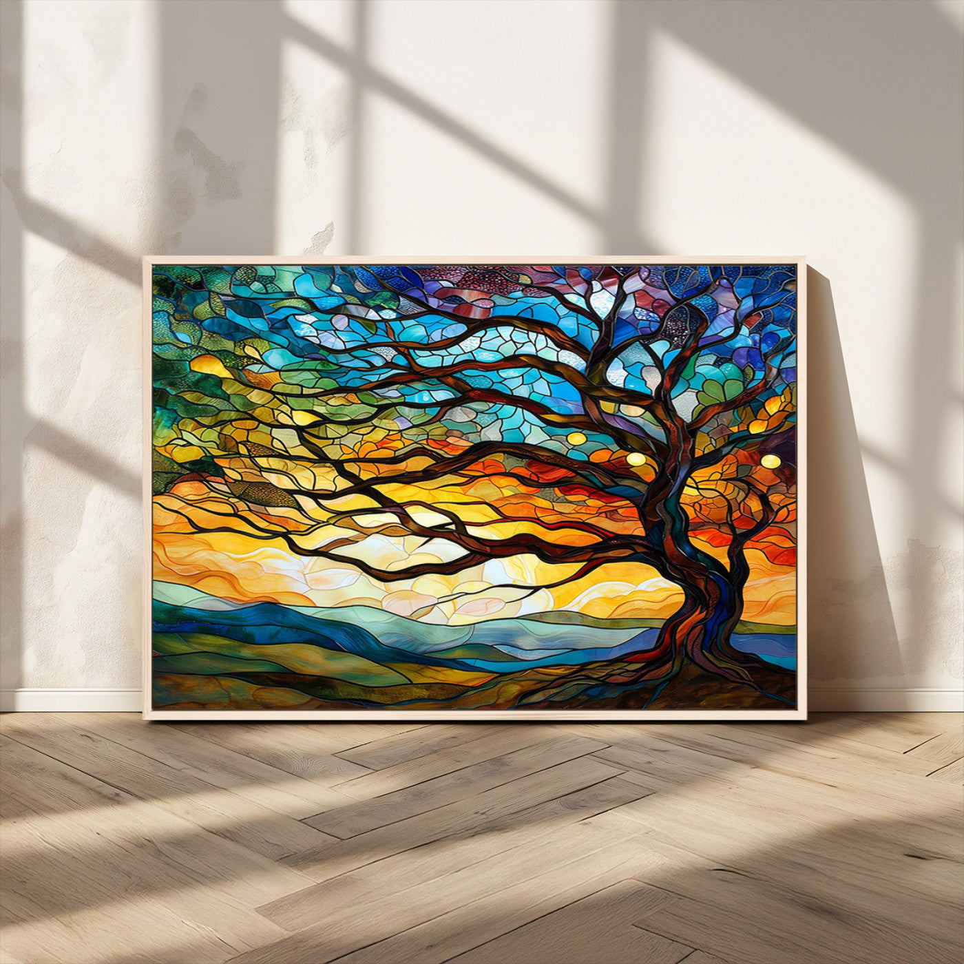 MGV-FC-36X24 - Vibrant Mosaic Tree of Life Wall Art | Stained Glass Style Canvas Print | Ready to Hang Artistic
