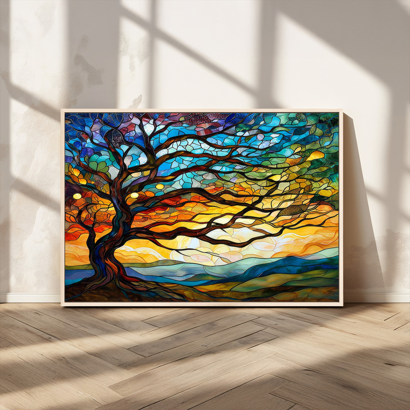 MGV-FC-36X24 - Mosaic Tree Wall Art | Ready to Hang Stained Glass Style Canvas Print | Farmhouse Wall Decor, Cabin