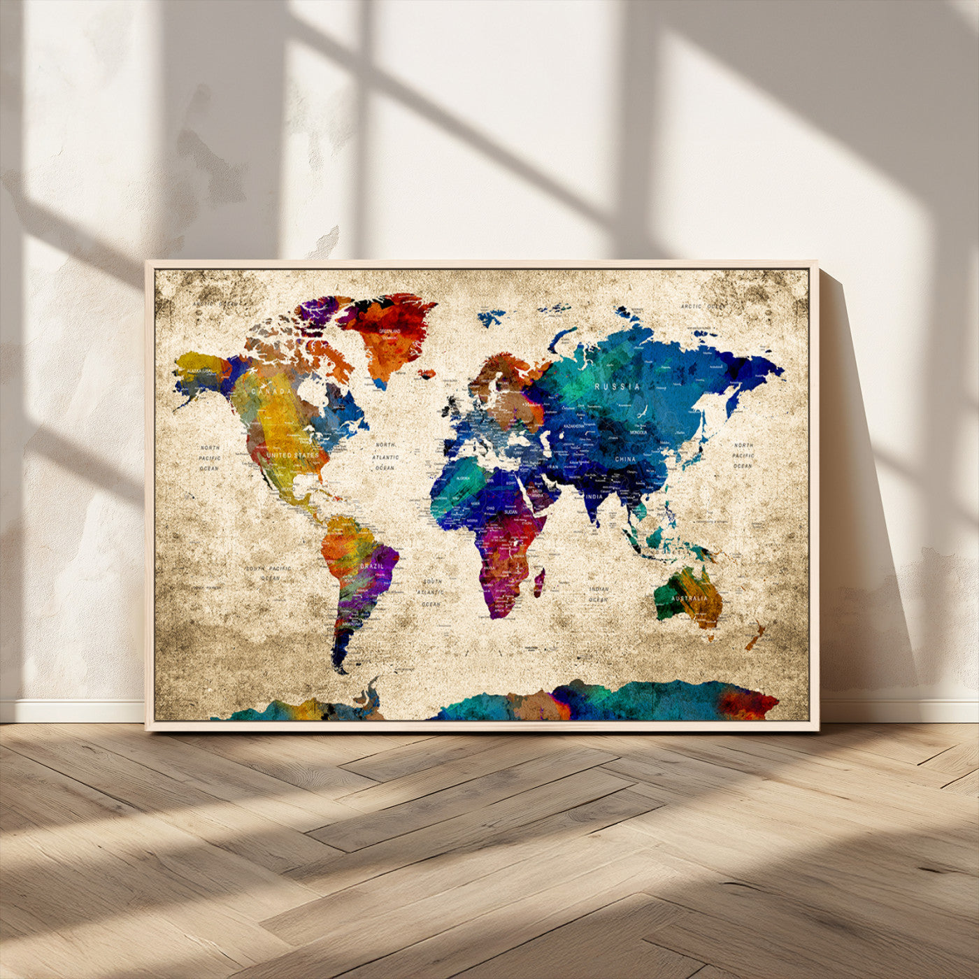 MGV-FC-36X24 - Push Pin World Map Canvas Print – Framed Wall Art for Couples to Track Their Travels – Anniversary