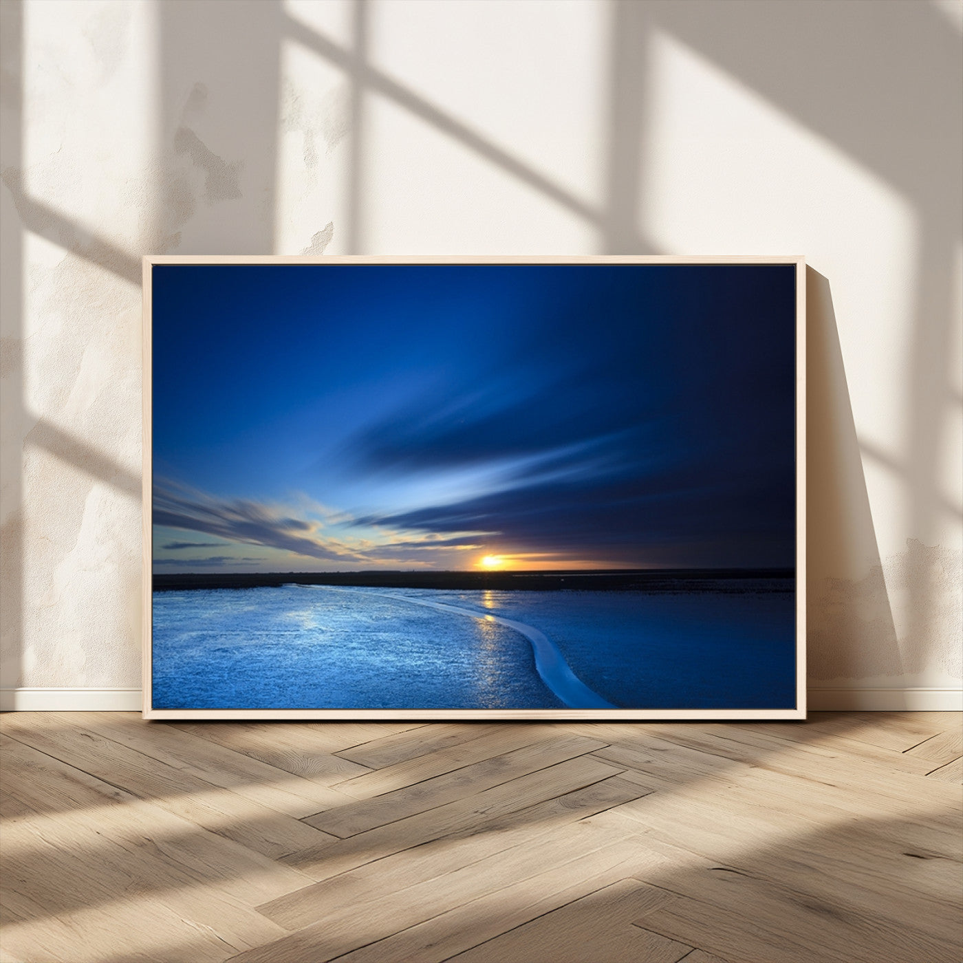 MGV-FC-36X24 - Blue Sunset Ocean Canvas Wall Art Print – Serene Coastal Horizon Wall Decor for Home or Office –