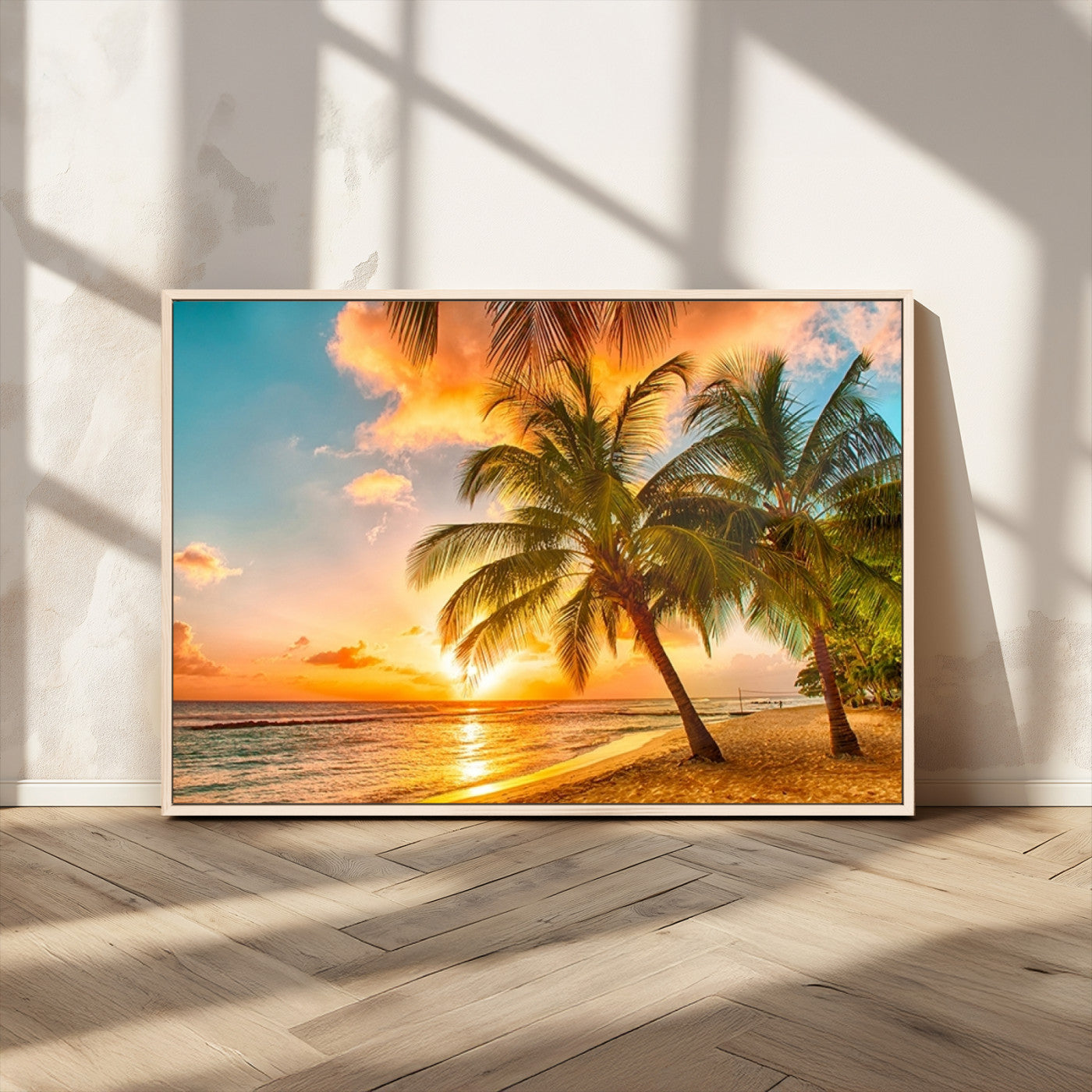 MGV-FC-36X24 - Tropical Sunset Beach Canvas Wall Art Print – Vibrant Palm Trees and Coastal Sunset Wall Decor for