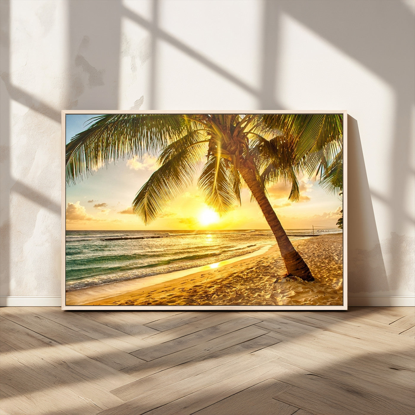 MGV-FC-36X24 - Beach Sunset Canvas Wall Art Print - Tropical Beach Canvas Wall Art Print – Vibrant Palm Trees and