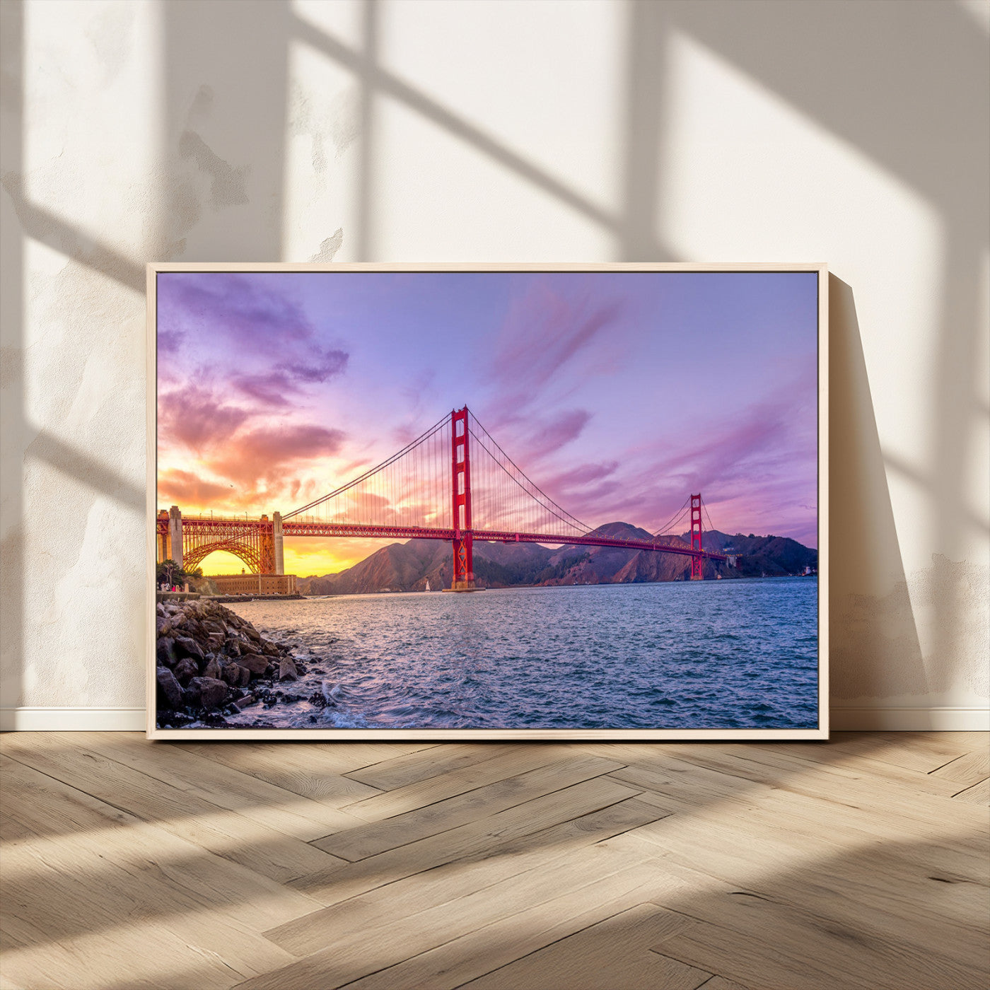 MGV-FC-36X24 - Golden Gate Bridge Wall Art Print, San Francisco Sunset Canvas Wall Art, Cityscape Canvas Print for