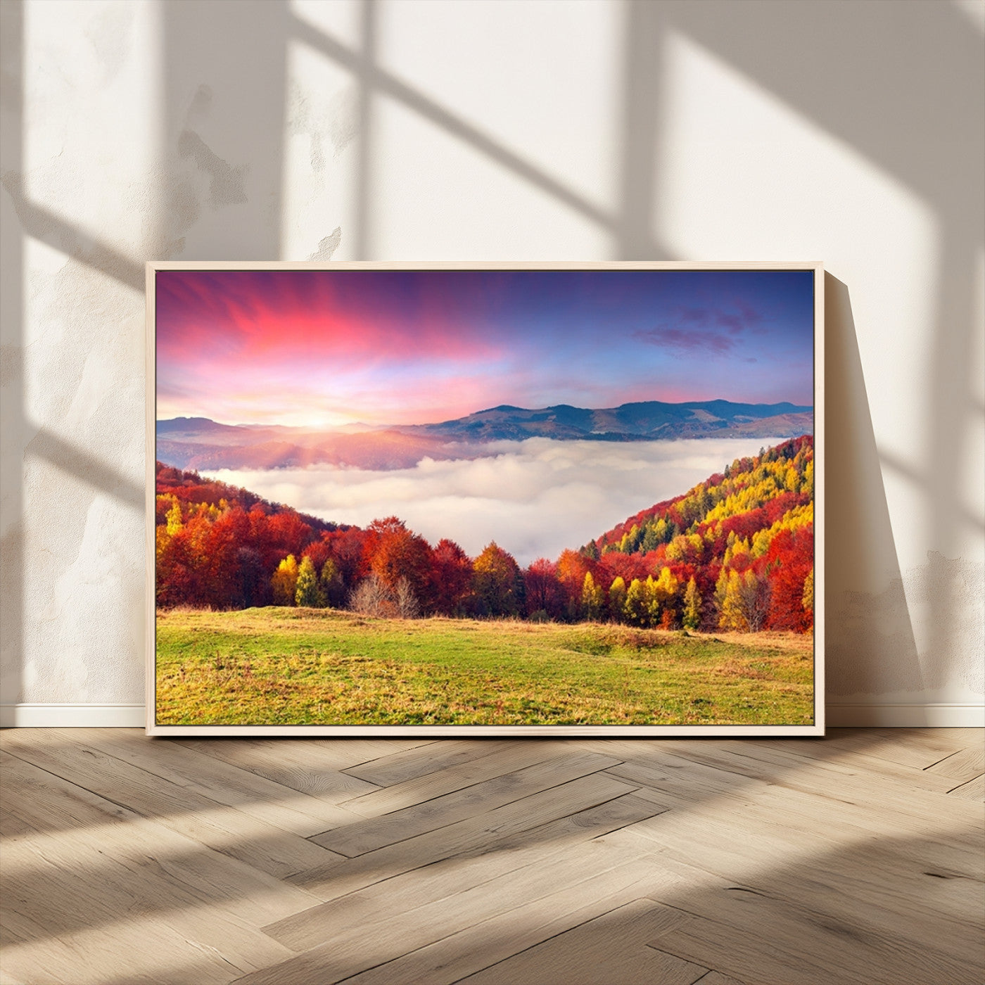 MGV-FC-36X24 - Autumn Mountain Foggy Landscape Wall Art Canvas Print | Beautiful Forest Canvas Print | Misty