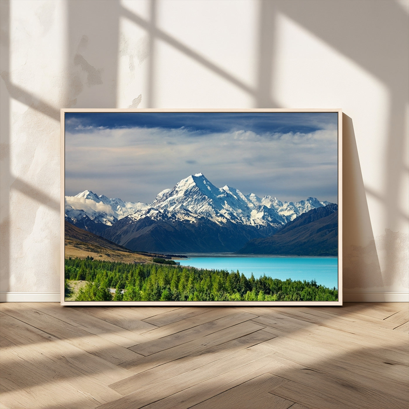 MGV-FC-36X24 - Mount Cook and Lake Pukaki Canvas Wall Art Print – Majestic Snow-Capped Peaks and Serene Lake Wall
