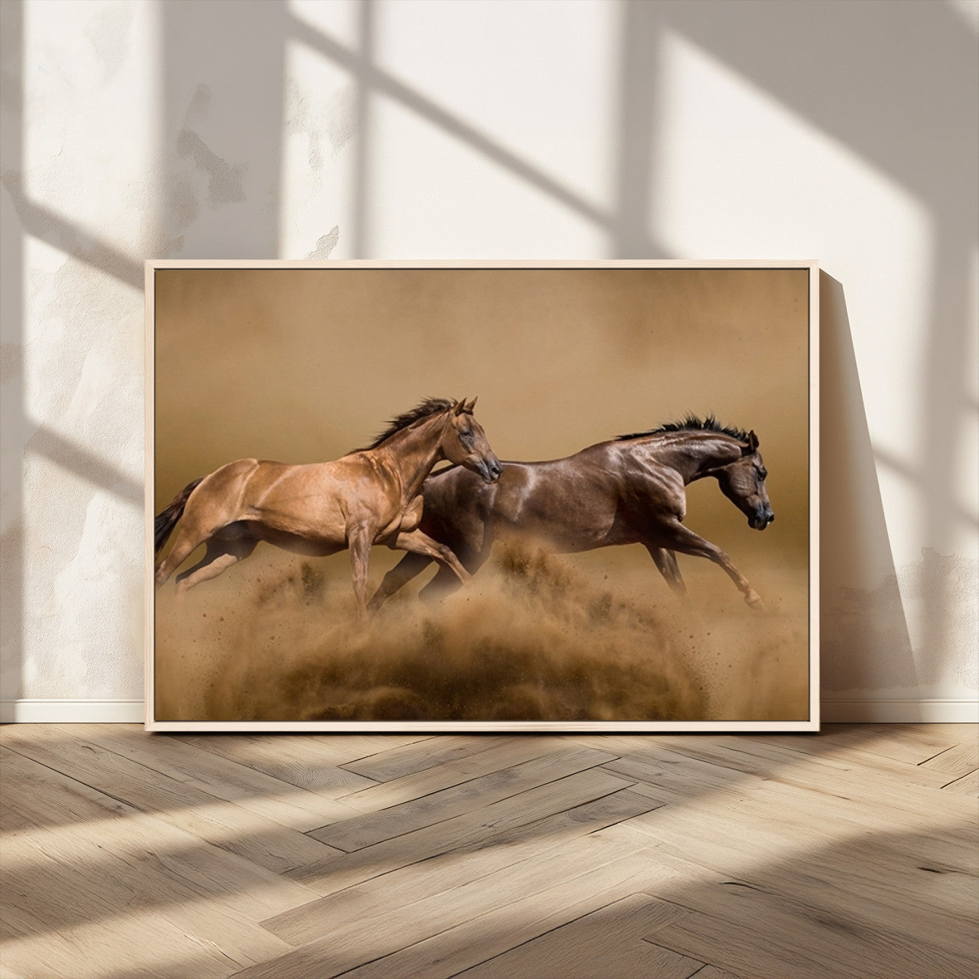 MGV-FC-36X24 - Large Wall Art Animal Canvas Print - Two Running Brown Horses