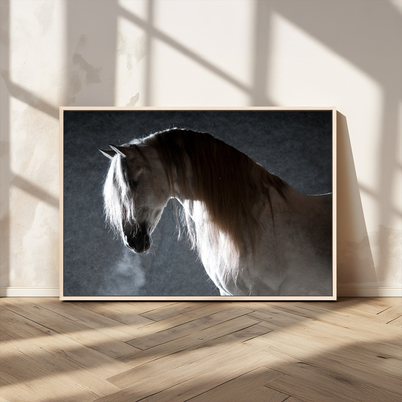 MGV-FC-36X24 - Large Wall Art Cream Colored Horse on Grey Background Canvas Print