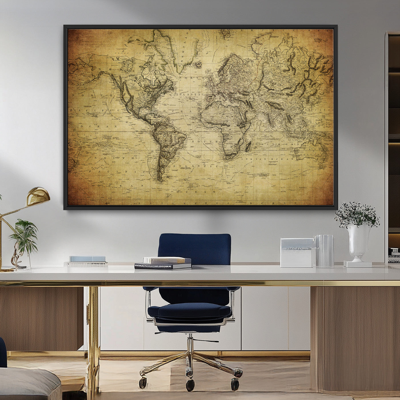 MGV-FC-36X24 - Push Pin World Map Canvas Print – Framed Wall Art for Couples to Track Their Travels – Anniversary