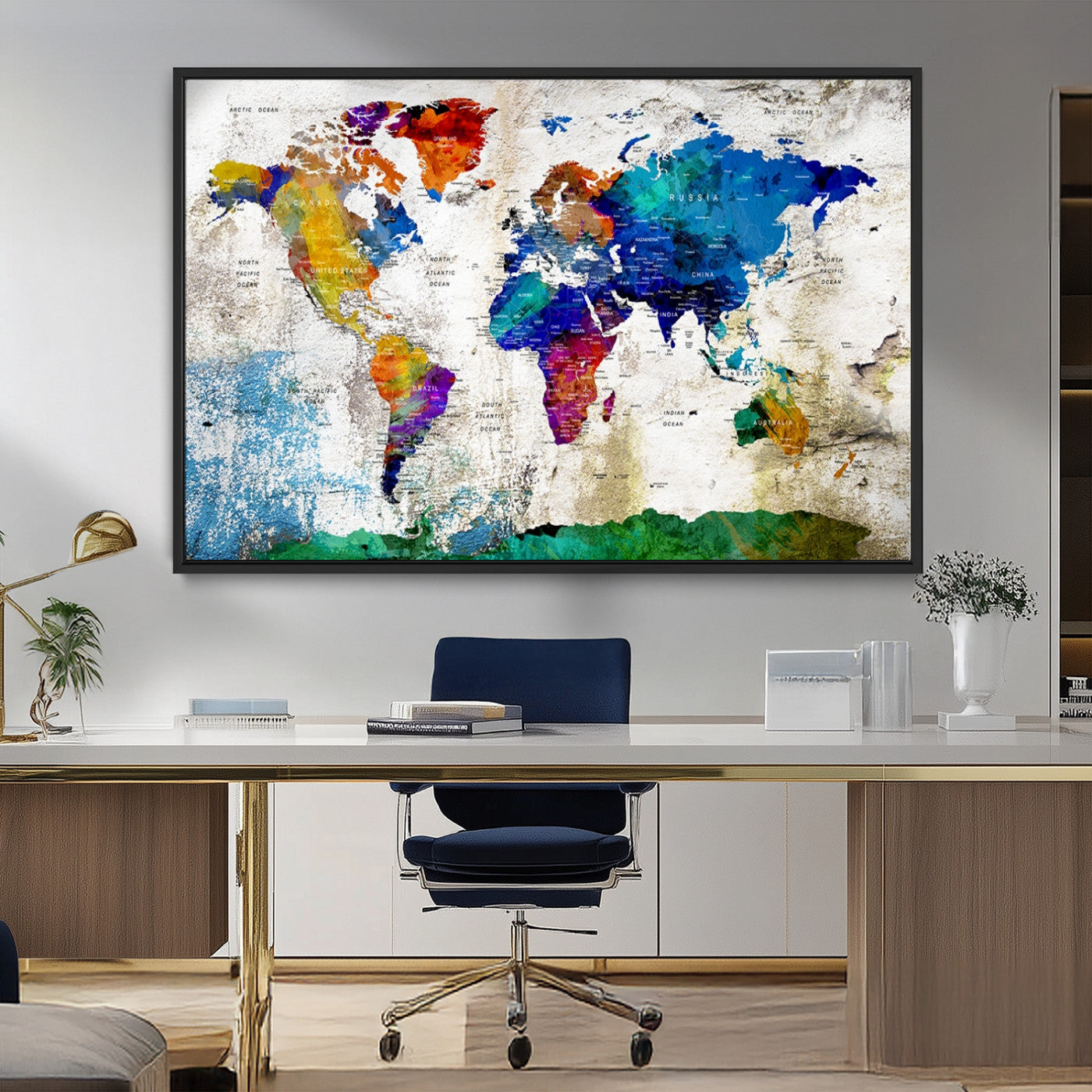 MGV-FC-36X24 - Push Pin World Map Canvas Print – Framed Wall Art for Couples to Track Their Travels – Anniversary