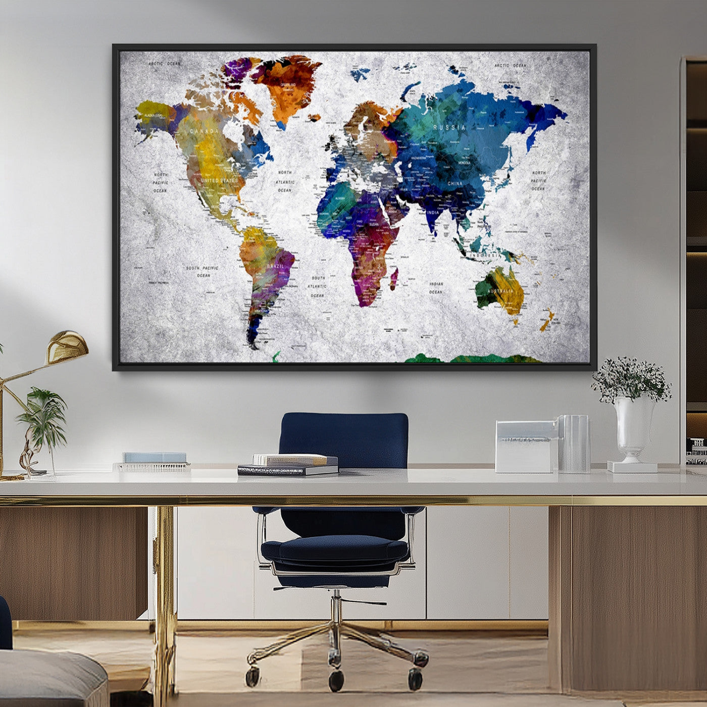 MGV-FC-36X24 - Push Pin World Map Canvas Print – Framed Wall Art for Couples to Track Their Travels – Anniversary