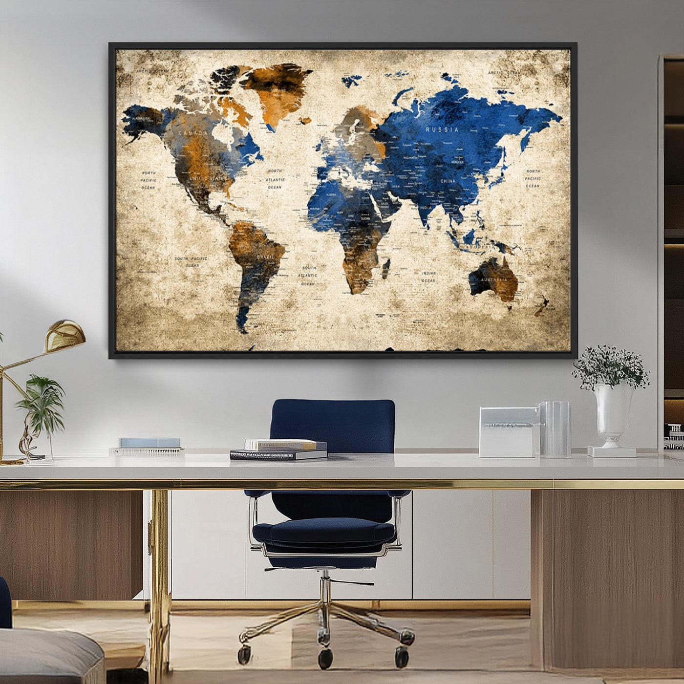 MGV-FC-36X24 - Push Pin World Map Canvas Print – Framed Wall Art for Couples to Track Their Travels – Anniversary