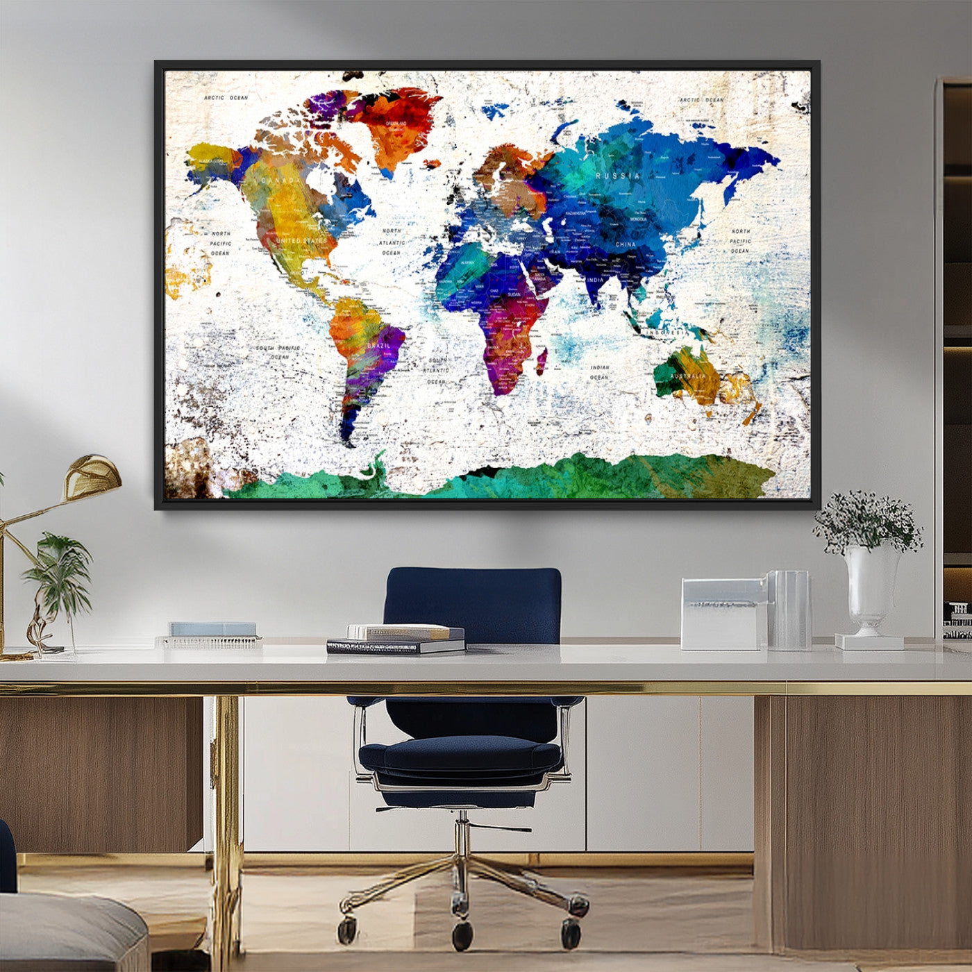 MGV-FC-36X24 - Push Pin World Map Canvas Print – Framed Wall Art for Couples to Track Their Travels – Anniversary