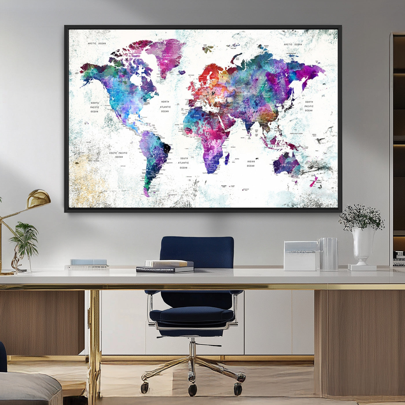 MGV-FC-36X24 - Push Pin World Map Canvas Print – Framed Wall Art for Couples to Track Their Travels – Anniversary