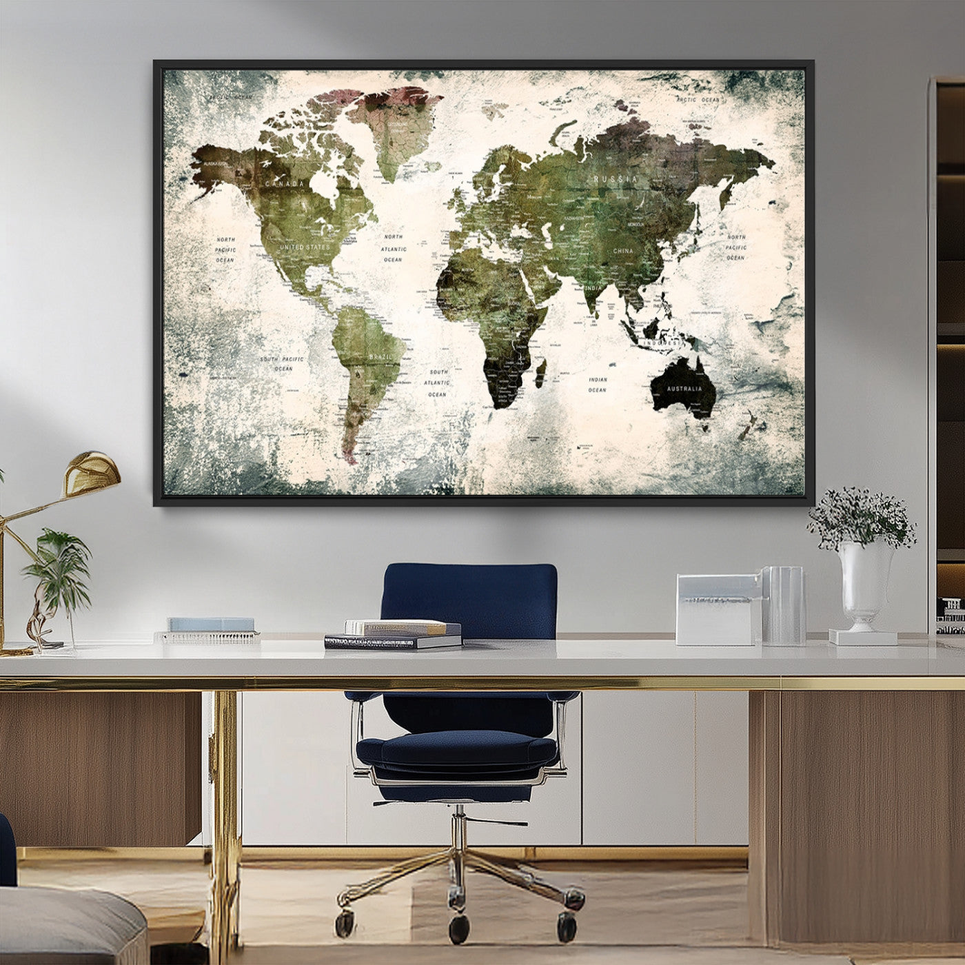 MGV-FC-36X24 - Push Pin World Map Canvas Print – Framed Wall Art for Couples to Track Their Travels – Anniversary