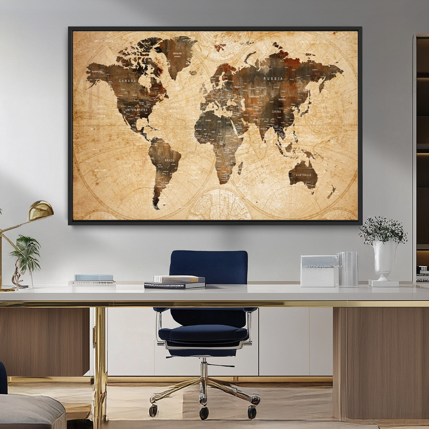 MGV-FC-36X24 - Push Pin World Map Canvas Print – Framed Wall Art for Couples to Track Their Travels – Anniversary