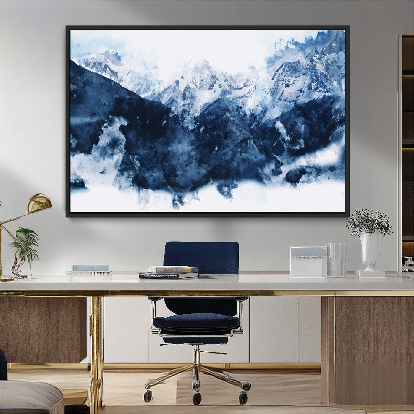 81700-MGV-FC-36X24_Black-Abstract Blue Mountain Canvas Wall Art – Modern Triptych Landscape Print – Contemporary Nature Decor for Living Room or Office – Ready to