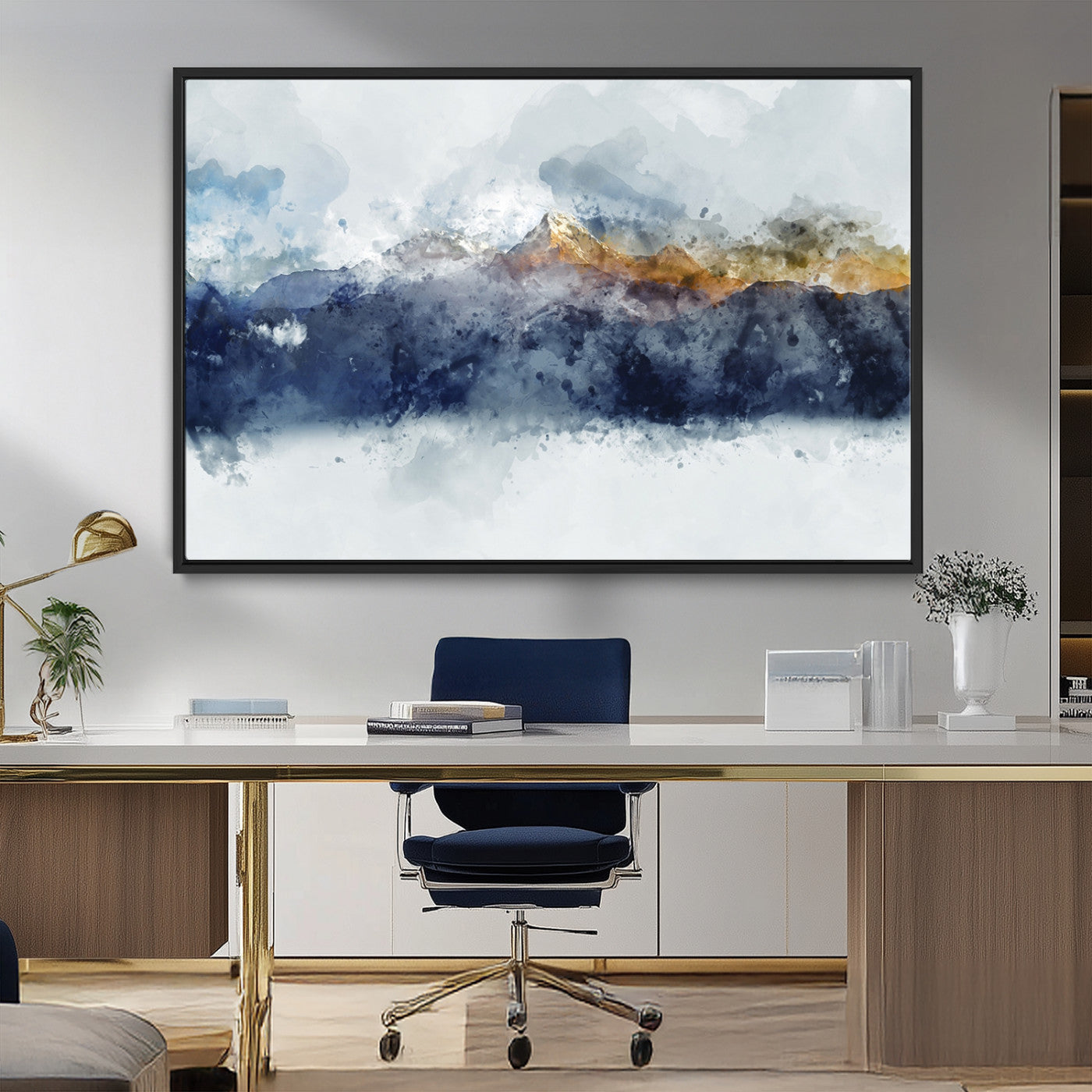 89149-MGV-FC-36X24_Black-Abstract Mountain Range Art Canvas Print | 3 Panel Watercolor Landscape for Living Room, Office, or Bedroom | Large Ready-to-Hang Artwork