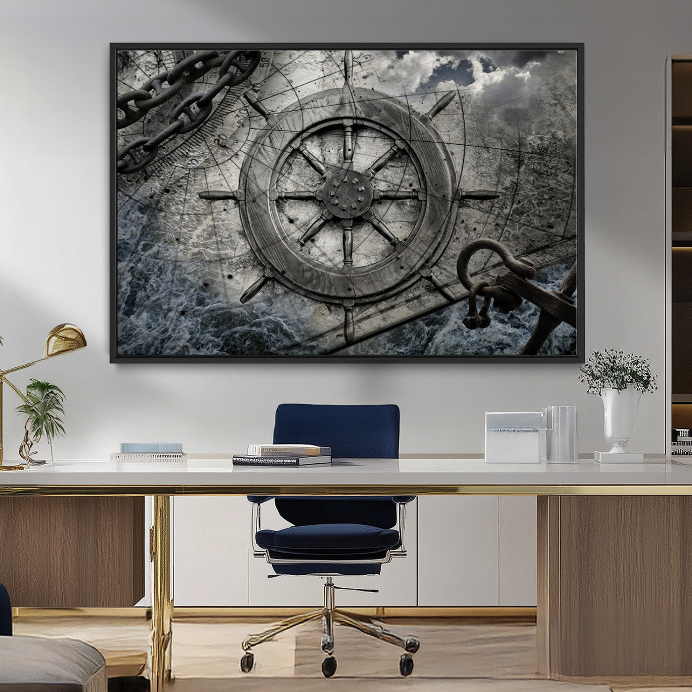 MGV-FC-36X24 - Ship Steering Wheel Vintage Wall Art Canvas Print