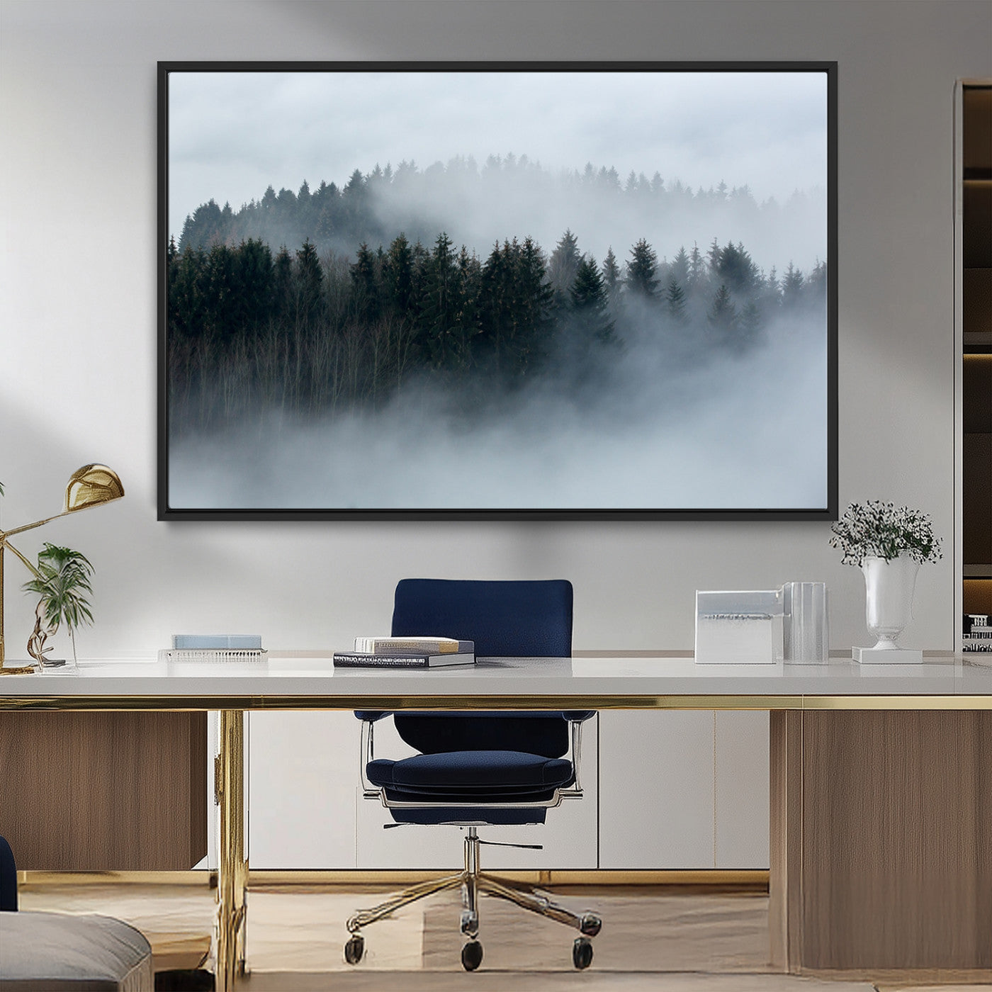 MGV-FC-36X24 - Autumn and Misty Trees in the Forest Wall Art Canvas Print, Foggy Forest Mountain Wall Art Canvas