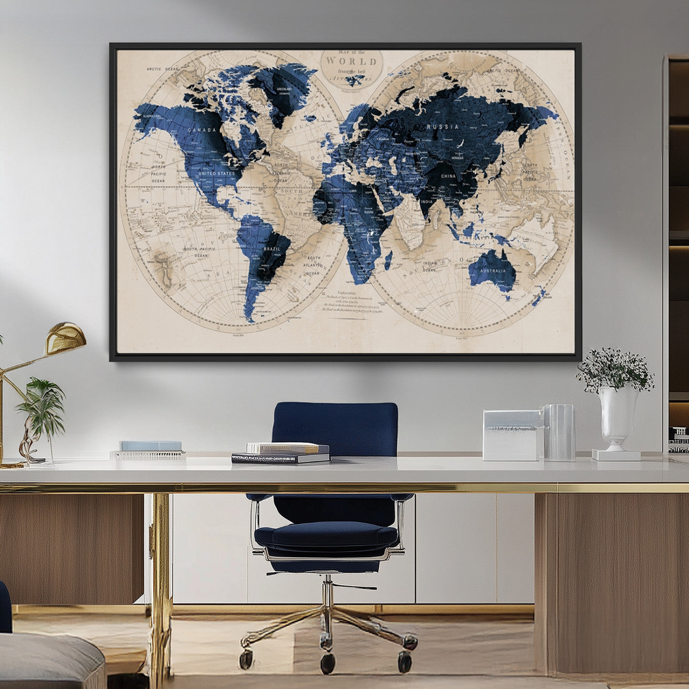 MGV-FC-36X24 - World Map Wall Art Canvas Print for Home and Office Decor