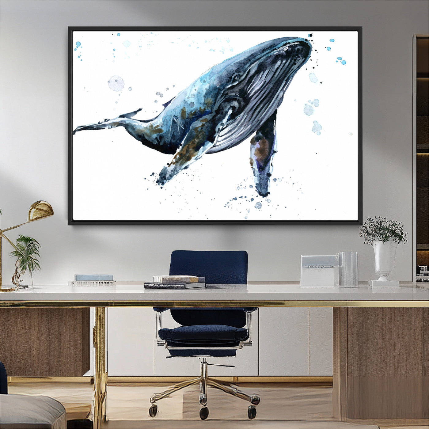 MGV-FC-36X24 - Watercolor Whale Wall Art Canvas Print